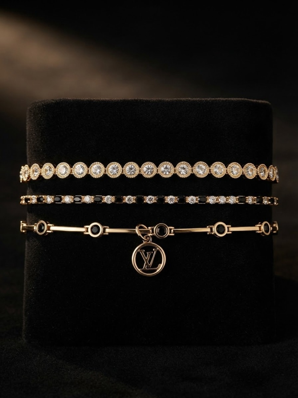 Gold Bracelet Trio with Crystal Accents